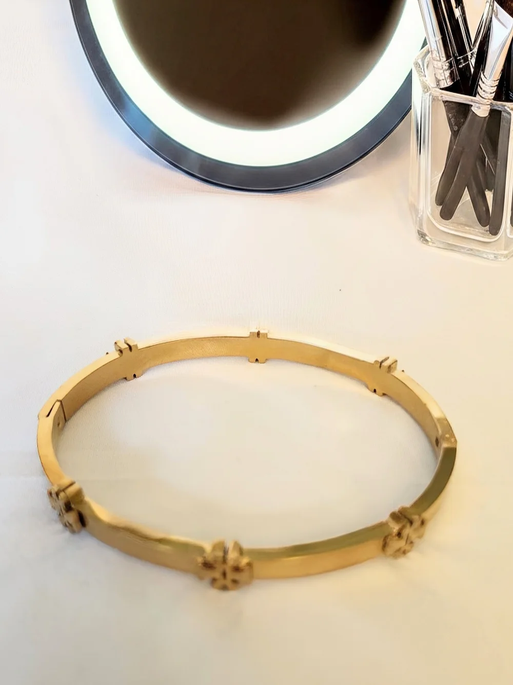 Tory Burch Gold Logo Link Hinged Bangle Bracelet